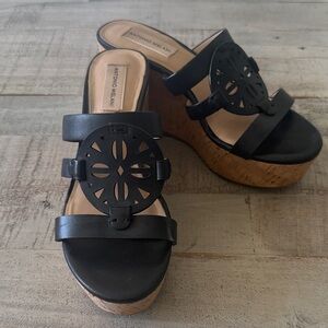 ANTONIO MELANI Black Leather Wedge Sandals